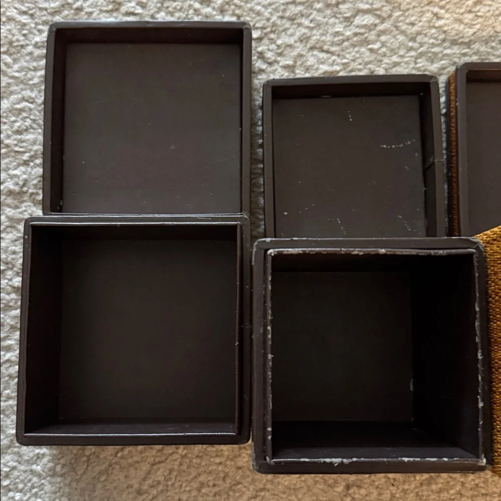 Woven Tan Storage Boxes set from Restoration hardware (tall, medium and short)